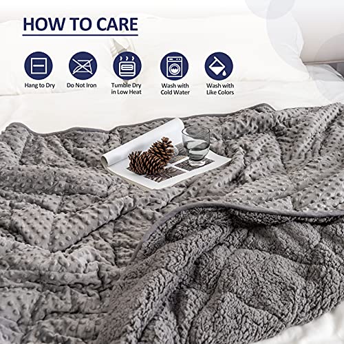Kivik Weighted Blanket Twin 15 Lbs,Minky Soft Weighted Blanket For Adult,Fuzzy Sherpa Weighted Throw Blanket,Plush Fleece Heavy Blanket For Calming Relaxing Sleeping,Grey 48X72 Inches #TOP5