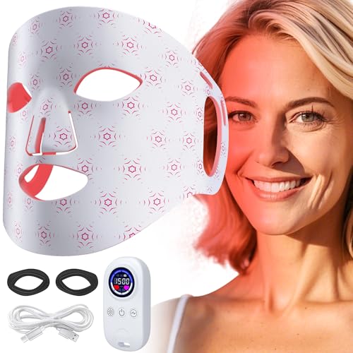 Red Light Mask for Face, Silicone Soft LED Face Mask with Remote, 660nm & 850nm Red Light Mask with...