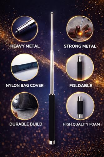 Image of Stainless Steel Self Safety Stick Trekking Poles Foldable Pointer Compact Magical Extendable Wand with Comfortable Grip & Hiking Stick, Extendable Wand with Non-Slip Grip