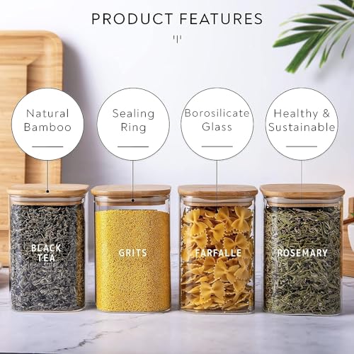 Image of Glass Food Storage Containers with Airtight Bamboo Lid, Coffee Storage Jars for Home Kitchen, Pantry Tea, Spices, Snack (SQUARE 950 ML JAR, SET OF 12)