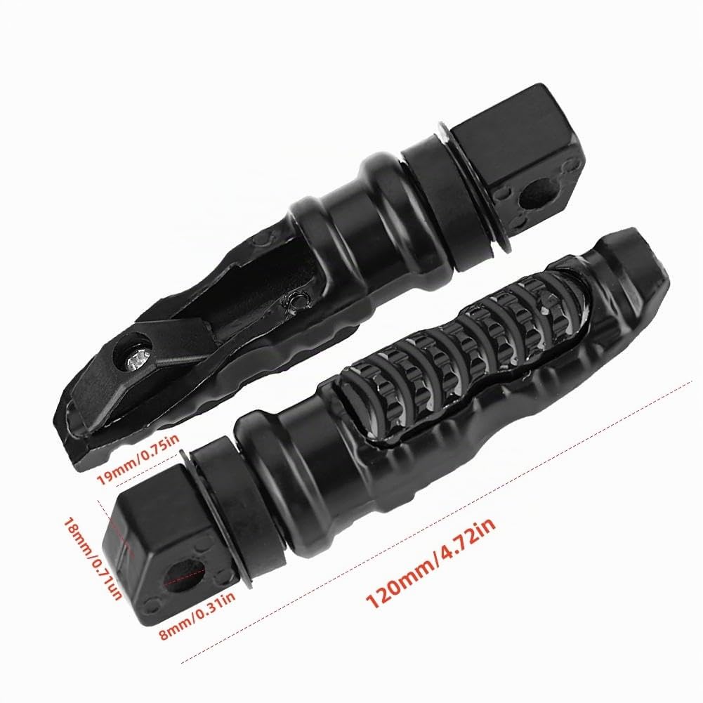 1 Paire Repose Pied Moto,cale pied moto,Universel 8mm Aluminium Repose-pieds de moto Passager Pédales arrière (Noir)