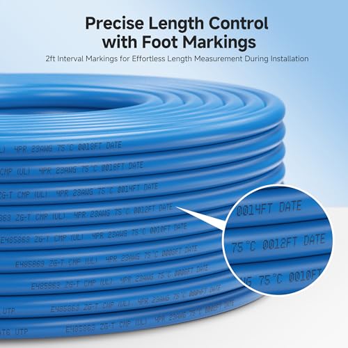 Image of Cable Matters [UL Listed] 10Gbps Plenum (CMP) Rated 23AWG Bare Copper Cat 6 Cable - 500ft, Solid, UTP Cat6 Bulk Ethernet Cable, Cat6 Ethernet Cord, Blue | Plenum CMP Rated, Bare Copper, Solid U /UTP, Cat6 Bulk Ethernet Cable
