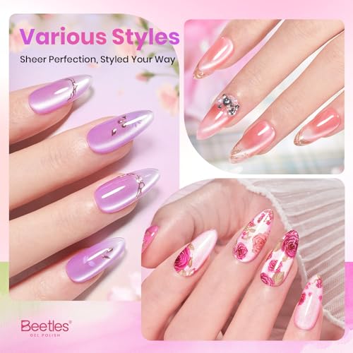 Image of Beetles Cat Eye Gel Nail Polish Set, 6 Colors Fairy Garden Gel Polish Kit | Pastel Shimmer Glitter Pink Red Blue Orange Green Purple Glass Cat Eye Gel Soak Off UV Magnet Nail Art DIY Gift for Women