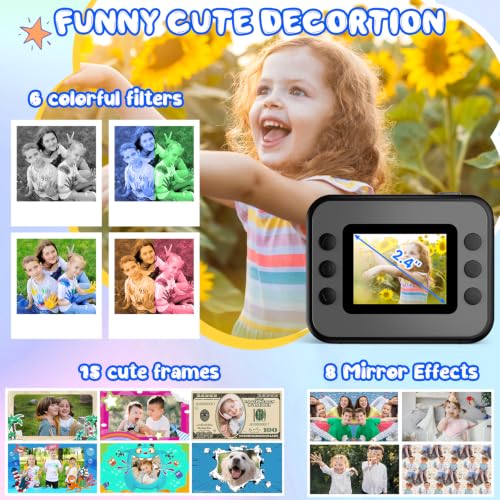 Image of Kids Camera Instant Print, Christmas Birthday Gifts for Girls and Boys | Kids Camera 1080P HD Video Digital Camera, Toddler Toy for 3-12 Years Old, Black
