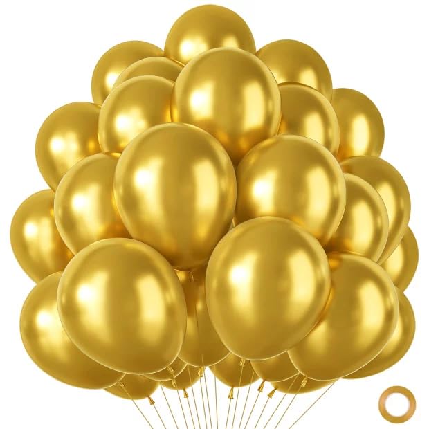 Gold Balloons 100 Pack, Birthday Balloons Gold, Chrome Metallic Golden Balloon, Round Latex Helium Balloon for Kids Birthday Decorations, New Years Eve, Graduation Party Engagement Wedding,12 Inch โ image 1