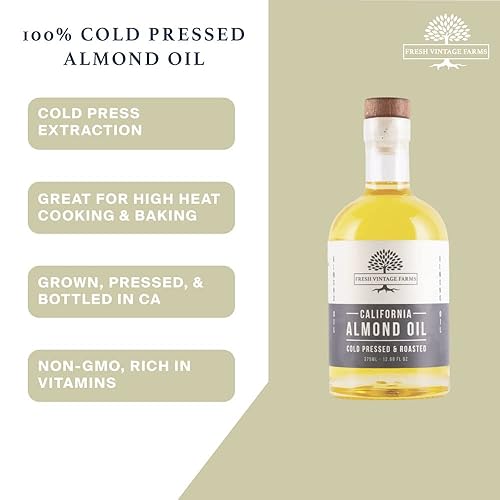Miniatura 6 de Fresh Vintage Farms Aceite de almendras paquete de 2 100 prensa fría y asado cultivado en California ideal para cocinar hornear asar sumergir y