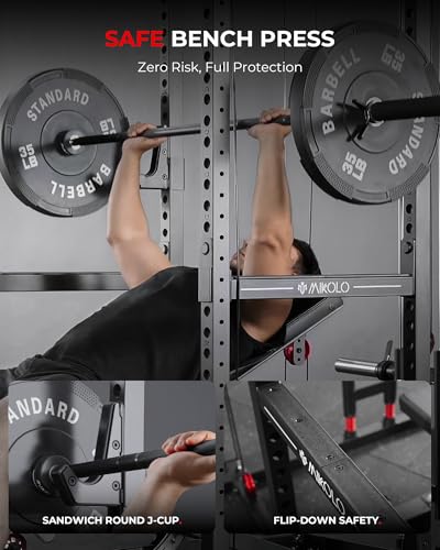 Image of Mikolo K6 2.0 Power Cage, Power Rack with Cable Crossover System, 2000LBS Squat Rack with LAT Pull Down System, Functional Trainer with Aluminum Pulley System for Home Gym