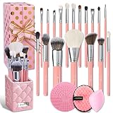Bueart Design 18Pcs labeled Best gift Natural Real Goat Hair Pearl Pink Professional Makeup Brushes