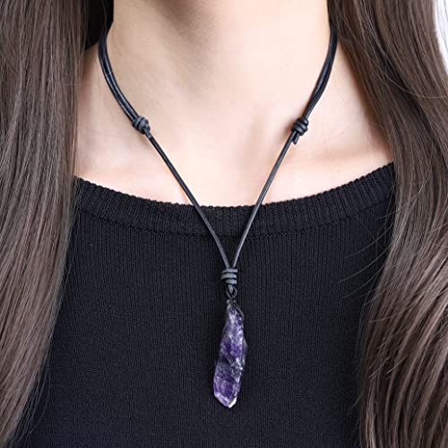COAI Genuine Leather Necklace Raw Crystal Necklace for Women Men2