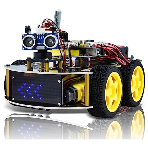 KEYESTUDIO Progetto Robot Car con Modulo Segui Linea, Sensore a Ultrasuoni, Modulo Bluetooth Auto Robot Intelligente Kit ed educativo per Appassionati di programmazione Arduino