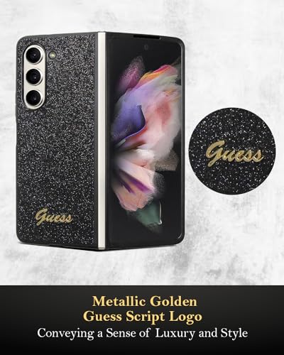 Image of CG MOBILE Guess [Official Licensed] PC /TPU Glitter Flakes Case | Script Metal Logo Protective Case /Cover Designed for Galaxy Z Fold 5 (2023) - Black