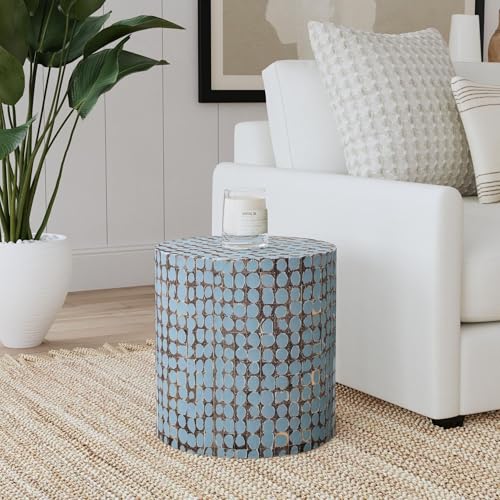 East at Main Boho Side Table Nightstand, Blue Coconut Shell