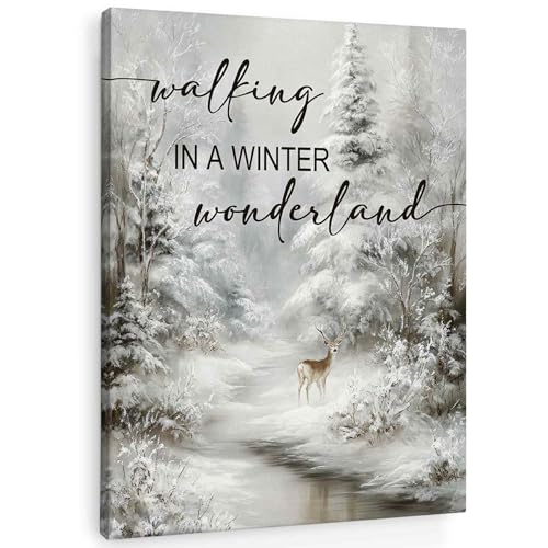 SHQIEUDH Winter Snowy Forest Deer Wall Art Decor 11x14