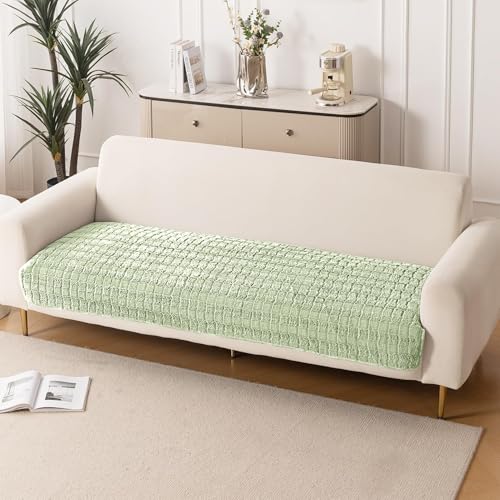 Image of HOKIPO 'Plush Haven' Premium Anti-Slip Sofa Cover Mat for 3 Seater Sofa | Soft Fluffy Plush Fabric, Pastel Green (NEW2-5035-GRN*1)