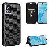 TiHen Compatible avec Coque Vivo V20 Pro, Mince Flip Fibre de Carbone [Test de Chute] Antichoc Stand Fente avec Carte, Protecteur d'�cran en Verre Tremp�*2-Noir