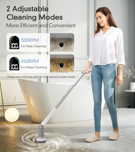 MIBODE-Electric-Spin-Scrubber-Shower-Scrubber-with-LED-Display-5-Replacement-Scrubber-Head-2H-Bathroom-Scrubber-Dual-Speed-Electric-Scrubber-for-Cleaning-Bathtub-Grout-Tile-Floor