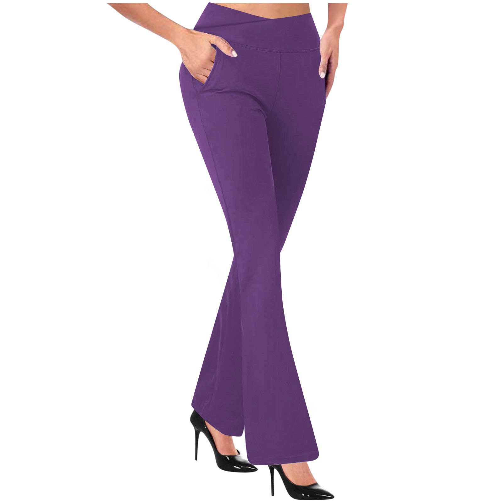HGps8w Bootcut Dress Pants for Women Versatile Business Casual High Waisted Stretchy Pull On Office Trousers with Pockets