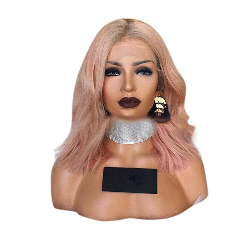 YIFOOPLI Ms. Wig In The Corn Hot Micro-rolled Water Ripples In The Long Hair Light Pink Short Curly Hair Composite Hair Lace Wig Role-playing Wig (Color : Pink)