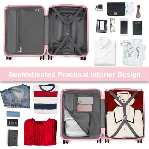 Image of Kono 24 Inch Expandable Checked Luggage with Spinner Wheels TSA Lock Pink | Medium Size Lightweight PC+ABS Hard Shell Suitcase, Durable and Drop Resistant, Suitable for 4-7 Days Trip Travel