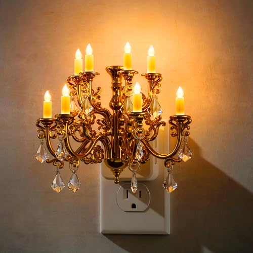 Image of L LOHAS LED Night Lights Plug into Wall,Crystal Chandelier Candle | Nightlight with Dusk to Dawn Sensor,Brightness Adjustable,Amber,Rotatable Plug for Bathroom,Hallway,Kitchen