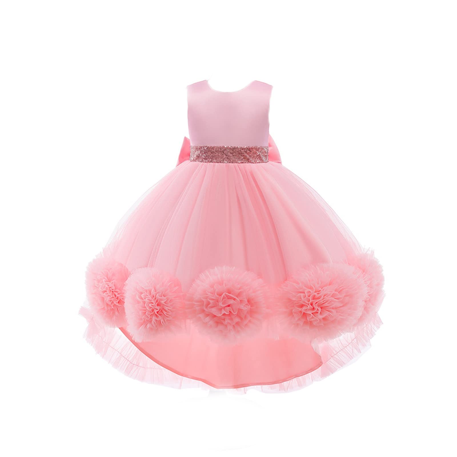 Gualiy Vestidos de graduación para niñas de 3 a 10 años, vestido de tul rosa asimétrico con lazo en la espalda, vestido sin mangas