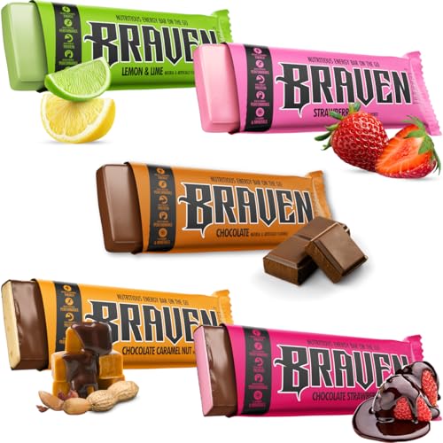 Braven Bar Variety Pack Energy Bars (1.59 oz, Pack of 10) – Energy Chews with 5g Protein – On-the-Go Fuel for Hiking, Sports, and Endurance Activities – Gluten Free Snacks for Lasting Fuel