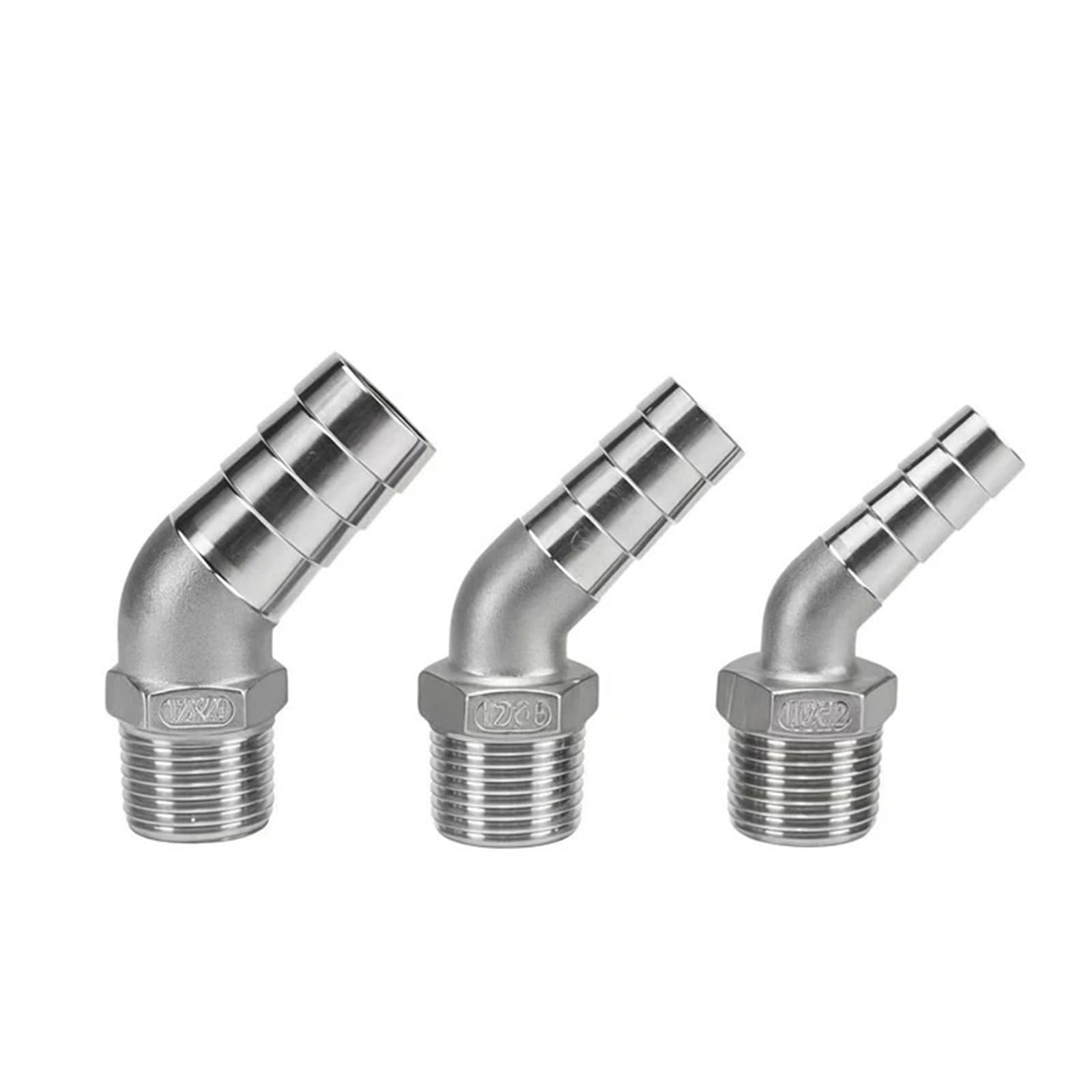 5 uds 1/8 "1/4" 3/8 "1" - 1-1/2 "BSPT macho 6 8 10 12 15 20-40mm espiga for manguera conector acodado de 45 grados accesorio de tubería de acero inoxidable 304(1l2 To 12mm)