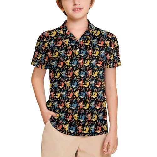 Midaivu Color Funny Monkey Boy's Polo Shirt Short Sleeve Tennis Shirts Collared Golf Shirt for Youth Teen 13-14T