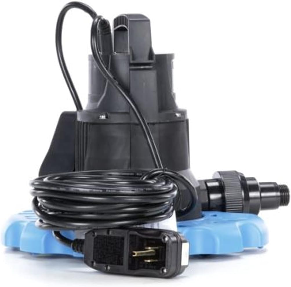 Star SPCP01 ¼ HP Automatic ON/OFF Swimming Pool Cover Pump with Garden Hose Adapter & 25' Power Cord, 2400 GPH Fast Water Removal, Submersible, Blue