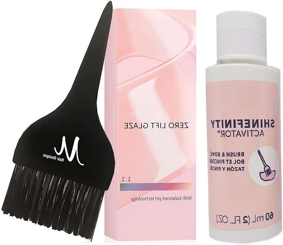 Shinefinity Zero Lift Glaze 06/71 Dark Blonde Brown Ash Demi-Permanent Hair Color 2 Ounce, Shinefinity Activator 2 oz and M Hair Designs Tint Brush (Bundle)