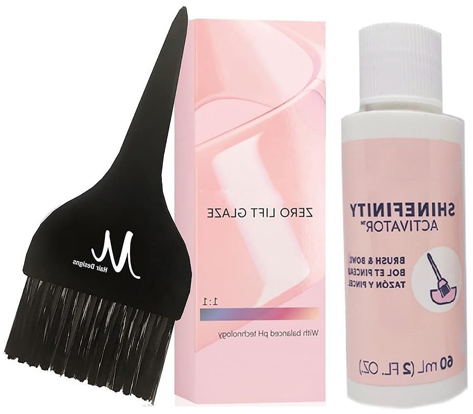 Shinefinity Zero Lift Glaze 00/00 Clear Demi-Permanent Hair Color 2 Ounce, Shinefinity Activator 2 oz and M Hair Designs Tint Brush (Bundle)