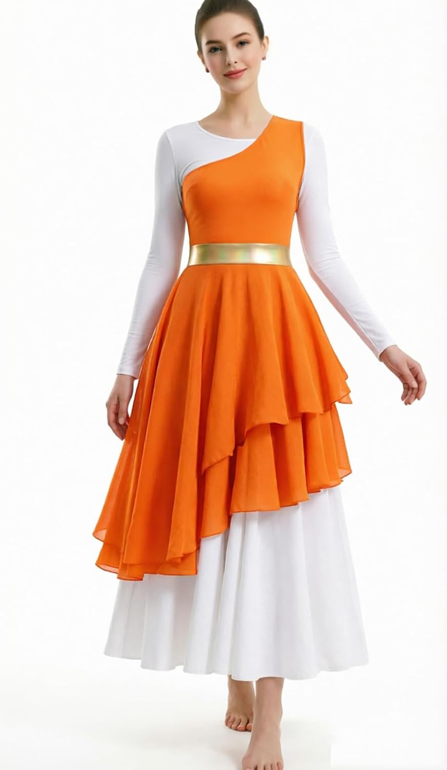 ORIDOOR Women's Praise Dance Dress Oblique Shoulder Irregular Hem Worship Dance Lyrical Dress
