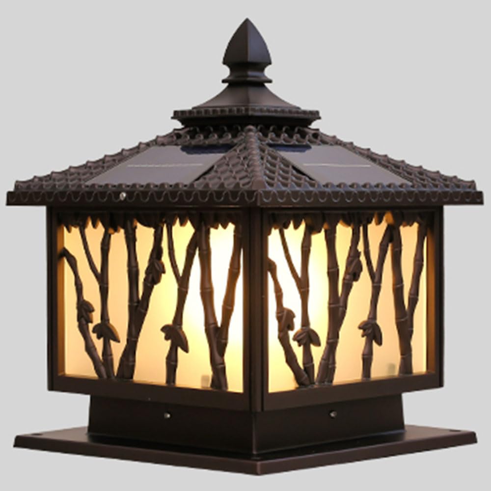 KXEcoLife Solar Yard Fence Column Light Outdoor Waterproof Stigma Lamp For Porch Led Pillar Aluminum Square Design Lantern Stand 9.8" X 13