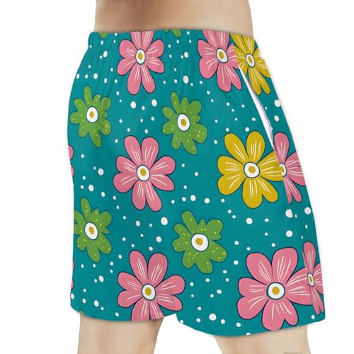 Men's Swim Trunks Size S Fresh Small Flower with Mesh Lining Soft Breathable Quick Dry Beach Shorts Lime Green3