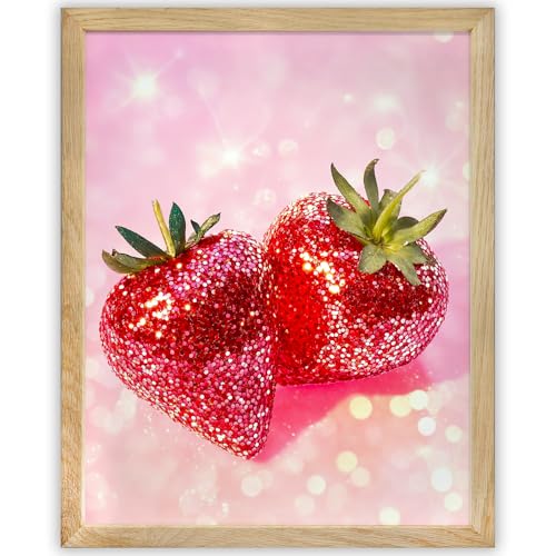 Strawberries and Sequins 11x14 Framed Poster – Glitter Strawberry Wall Art, Pink Sparkly Decor, Glamorous Fruit Print, Whimsical Kitchen Accent, Cute Room Decor, Bright Funky Pop Art, Disco Glam Style -  Lone Star Art