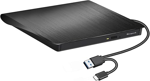 Unidad externa de CD de DVD, Mougerk USB 3.0 tipo C Ultra Slim Drives CD DVD RW PlayerDVD CD ROM Drive  Writer  Rewriter  USB CD Burner Compatible
