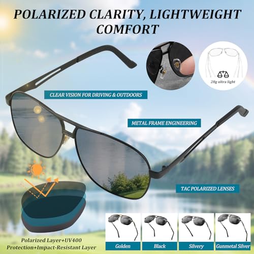 Men's Polarized UV400 Sunglasses - Black Frame, Lightweight 29g, Perfect for Fishing, Driving, Travel, Stylish Design, Polarized Lenses, Anti-Glare, UV Protection,Black3