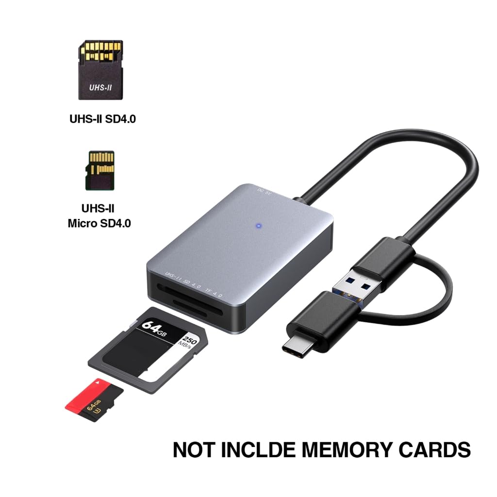 Lector de tarjetas de memoria 2 en 1 compatible con tarjetas UHS y UHS I para dispositivos digitales