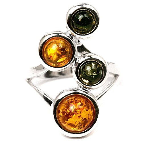 Image of Sterling Silver Baltic Multicolor Amber Groups Round Stones Ring