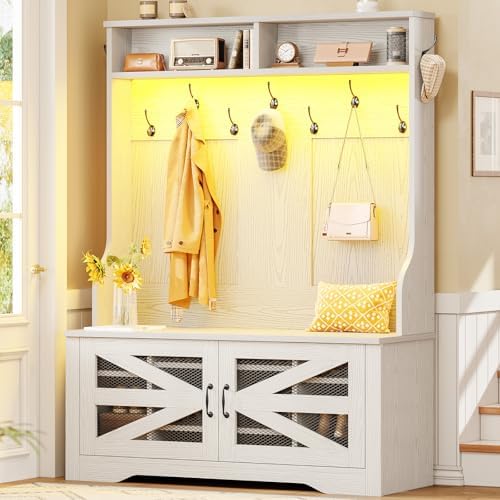 Itaar Hall Tree with Bench and Shoe Storage, 5-in-1 Entryway Benc...