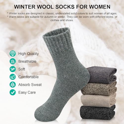 Image of Justay 5 Pairs Womens Wool Socks Thick Warm Winter Socks Casual Cozy Socks Vintage Knit Crew Socks Gift for Women