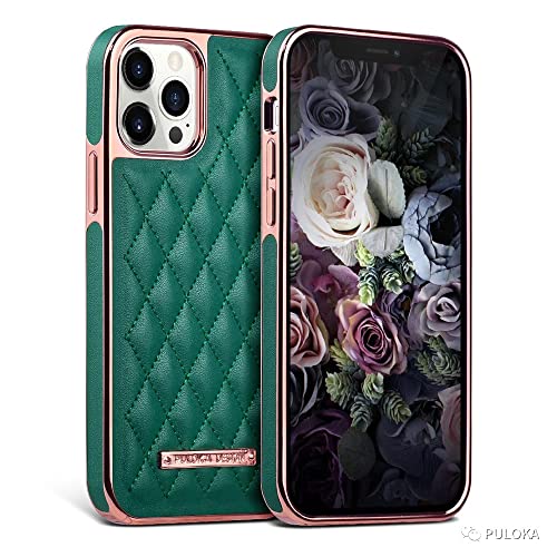 Image of PULOKA iPhone 12 /12 Pro Electroplated Leather Case Royal Diamond Design Back Cover for Apple iPhone 12 /12 Pro 6.1 inchinch - Green