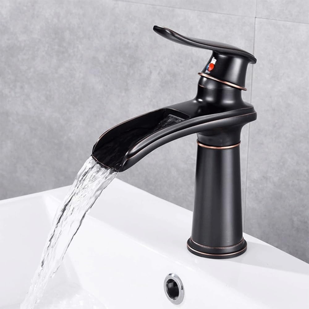 Robinet de lavabo cascade noir mitigeur de salle de bain en laiton