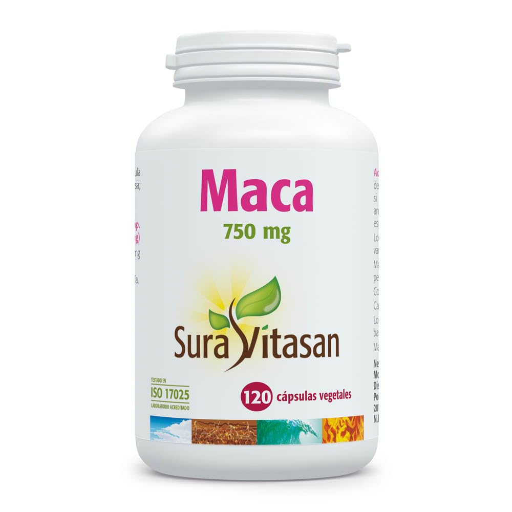Sura Vitasan Maca 750 mg 120 Cápsulas – Apoyo Adaptógeno para Energía Natural – 3.000 mg de Dosis Diaria – Vitalidad y Rendimiento Físico e Intelectual