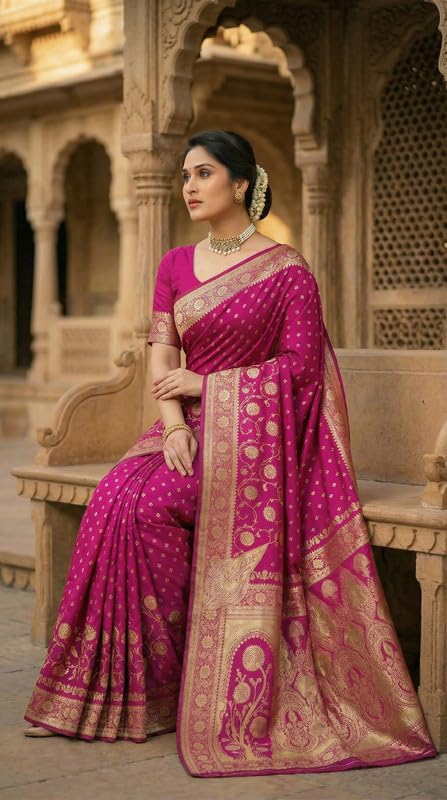 Image of C J Enterprise Women's Pure Soft Silk Saree With Blouse Piece For Wedding (Jiya)