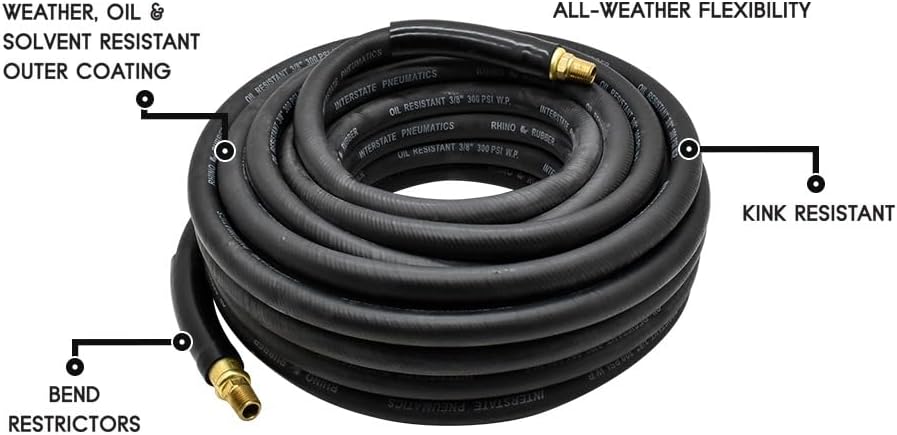 Interstate Pneumatics HA66-100 3/8 Inch 100 ft Black Rubber Hose Goodyear