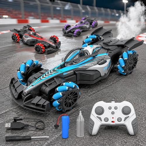 Image of VGRASSP 2.4 GHz Remote Control Phantom Drift Stunt Mist Car Toy for Kids with Flashing Lights and Music - 360 Rotating Rechargeable 4WD RC Formula Smoke Car for Boys and Girls - Color As Per Stock