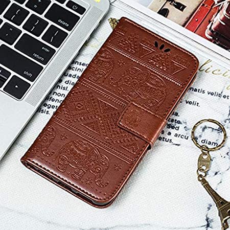 Image of TROUNCE Elephant 3D Embossing Flip Cover Faux Leather Cards & Cash Holder Wallet Flip Case with Magnetic Closure (Brown) for Redmi Note 7s