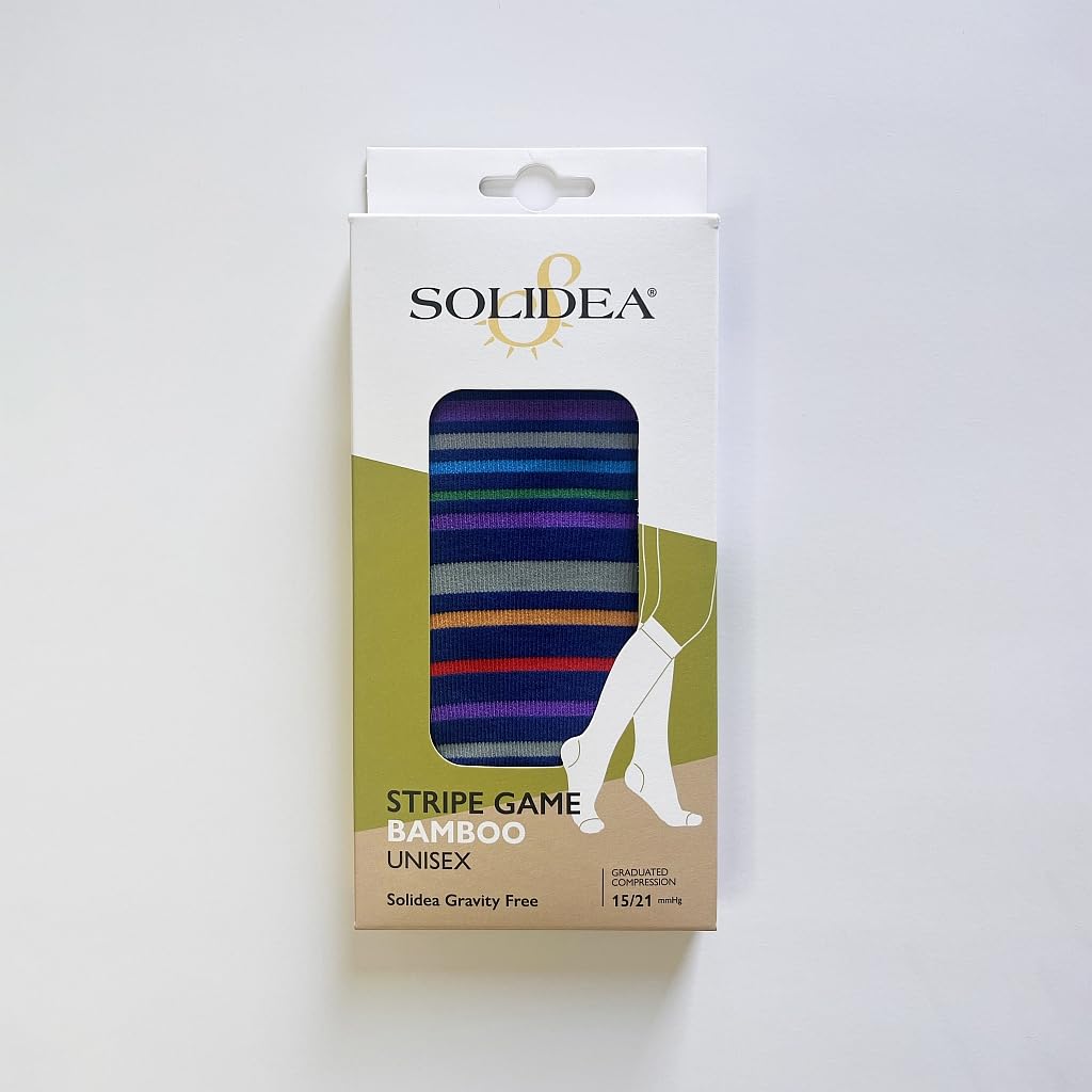 SOLIDEA Gambaletti STRIPE GAME ARIES, Colore BLU CINA, Calze a compressione graduata 15/21 mmHg Art. 0637A0