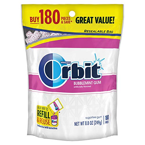 ORBIT WHITE Bubblemint Sugarfree Gum, 8.8-Ounce Resealable Bag, 180 Pieces (2 pack)
